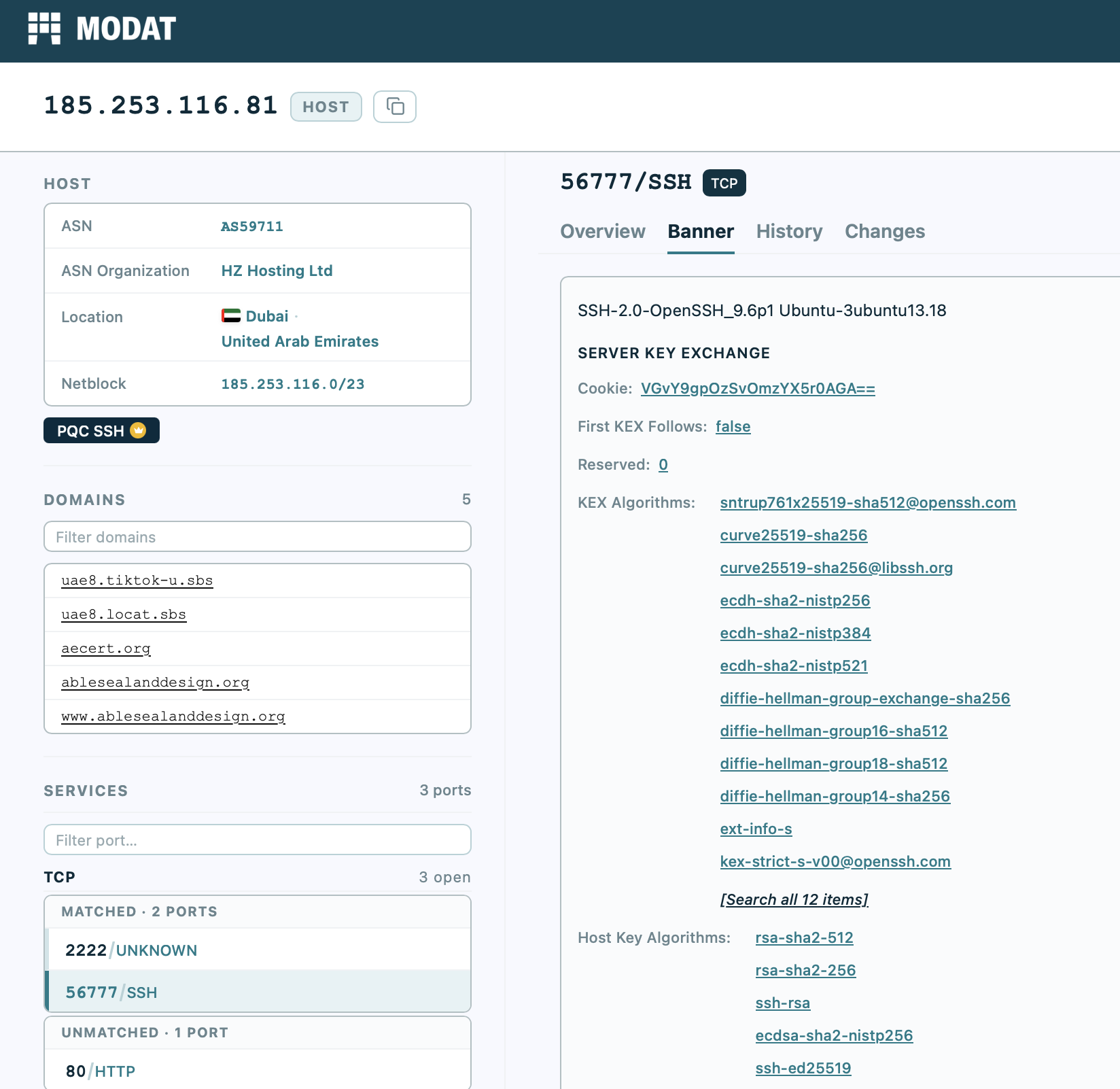 Ports, Domains and Banners on 185.253.116.81